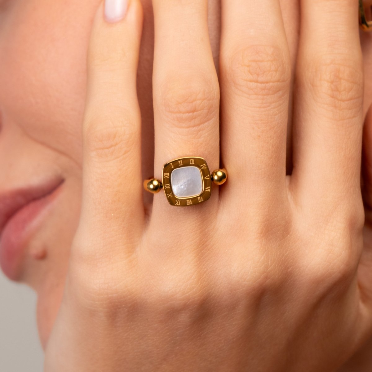 Anel Square Charm Giratório Banhado em Ouro 18k - Murano Joias