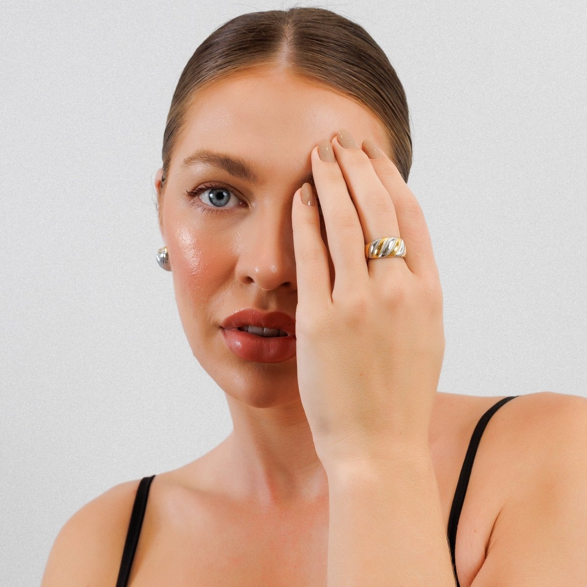 Anel Twist Ajustável com Mix de Banhos Dourado e Prata - Murano Joias