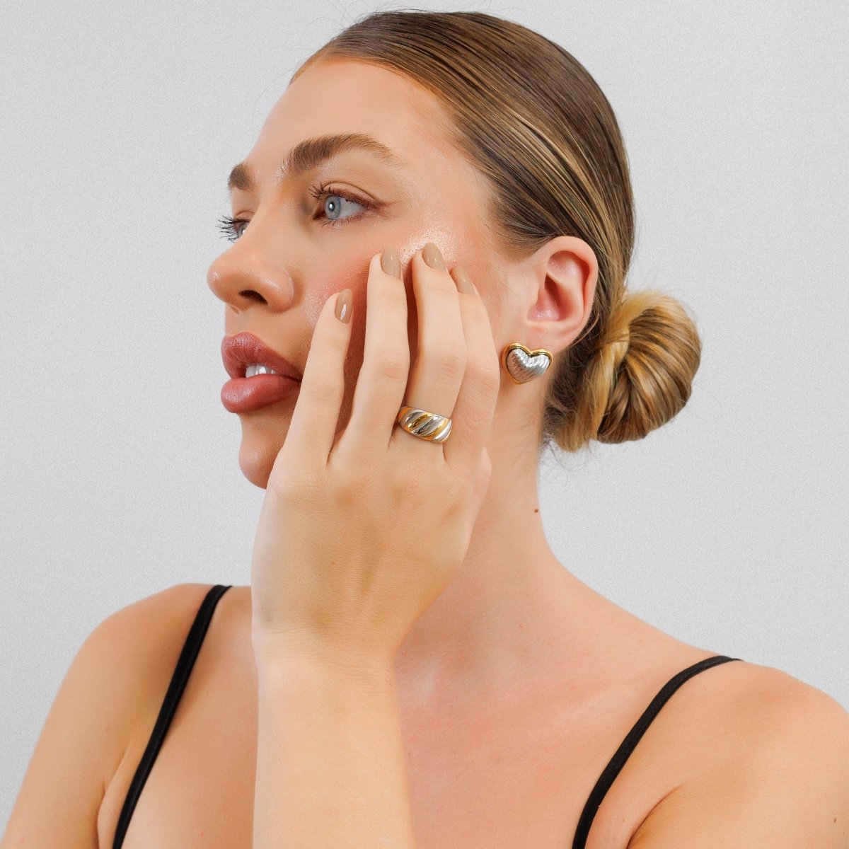 Anel Twist Ajustável com Mix de Banhos Dourado e Prata - Murano Joias