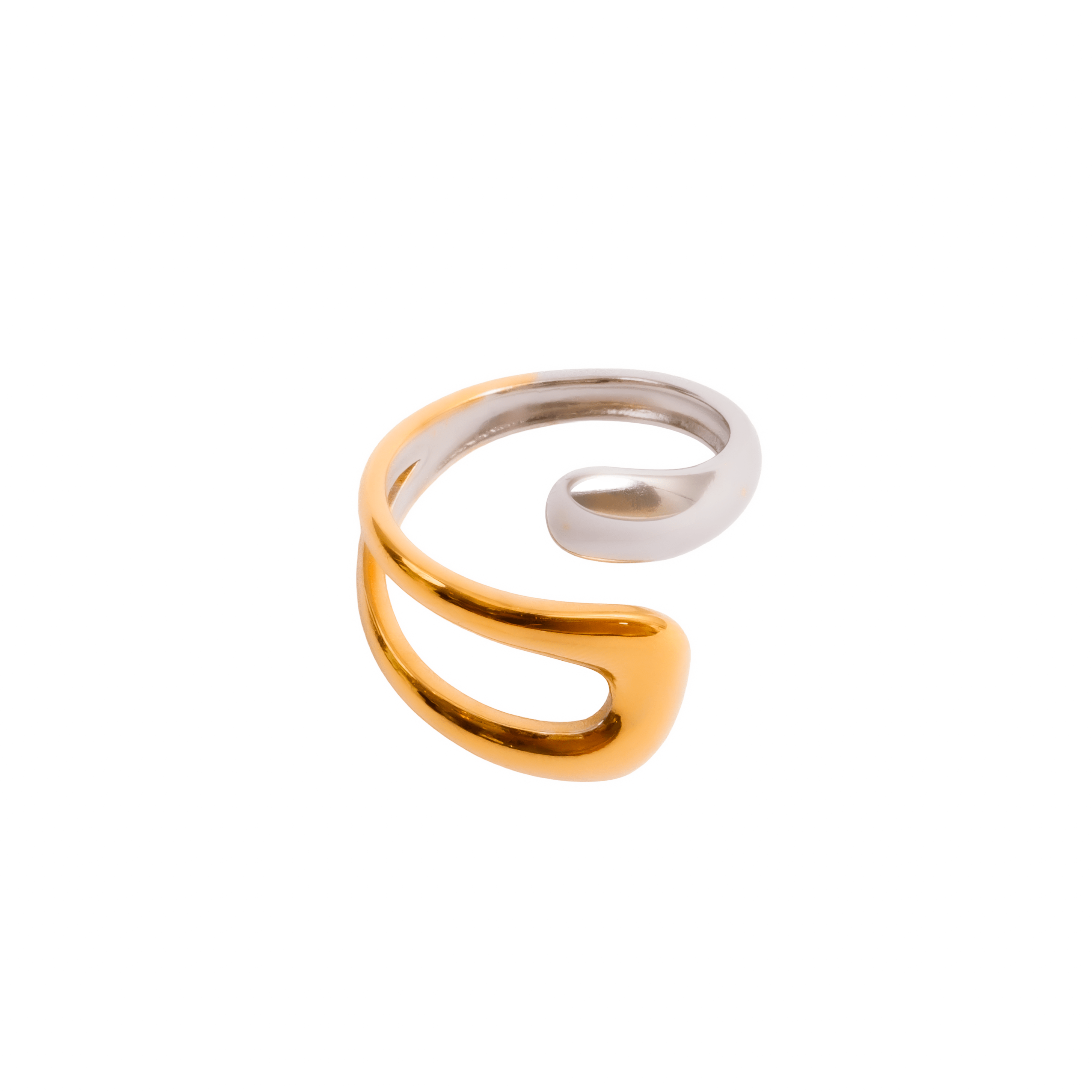 Anel Wave Ajustável com Mix de Banhos Dourado e Prata - Murano Joias