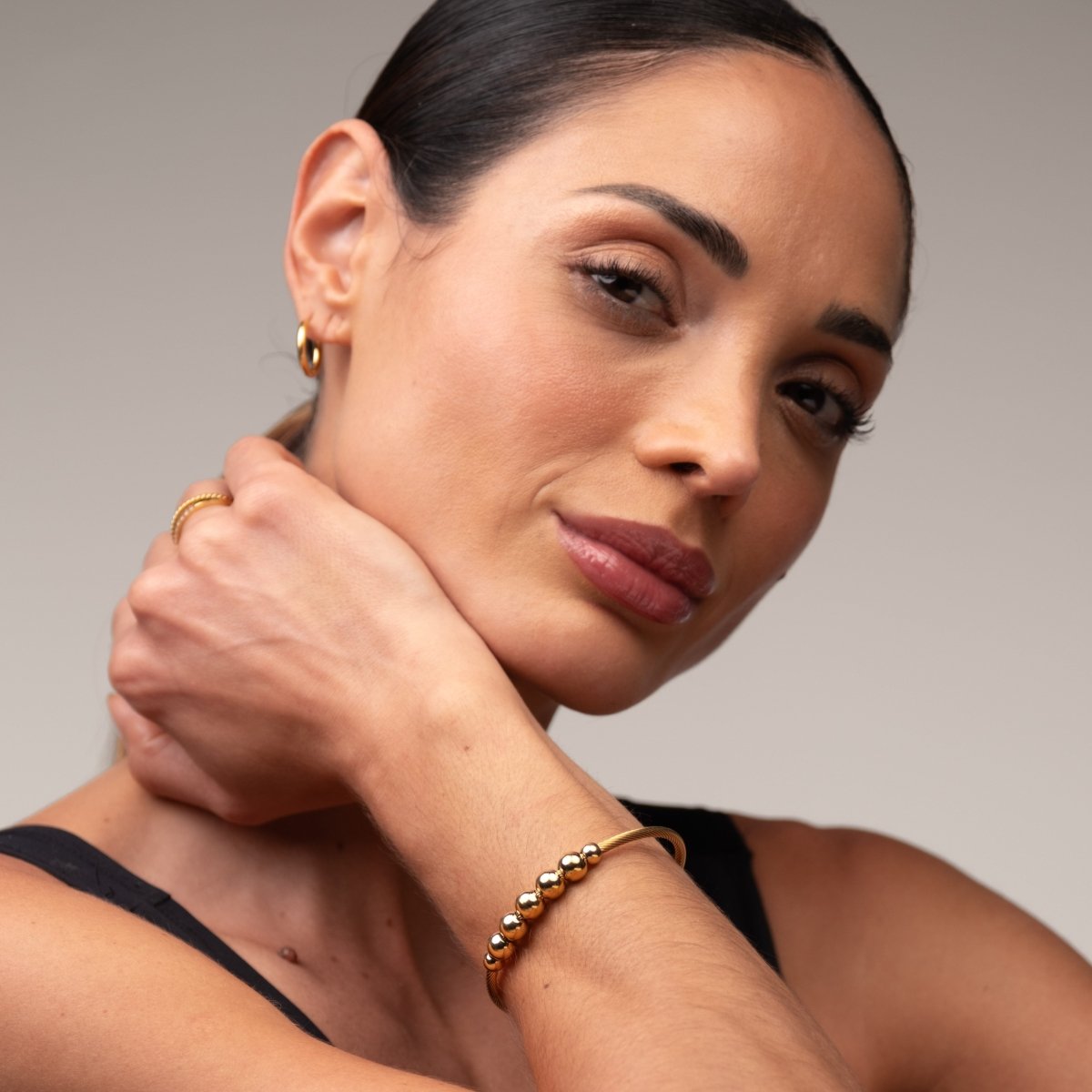 Bracelete Anti-stress Ajustável Esferas Banhado em Ouro 18K - Murano Joias