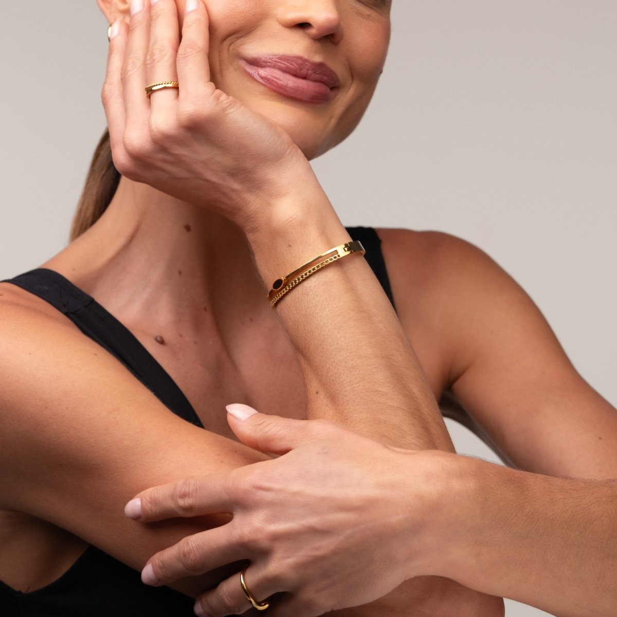 Bracelete Camadas Ônix Banhado em Ouro 18k - Murano Joias