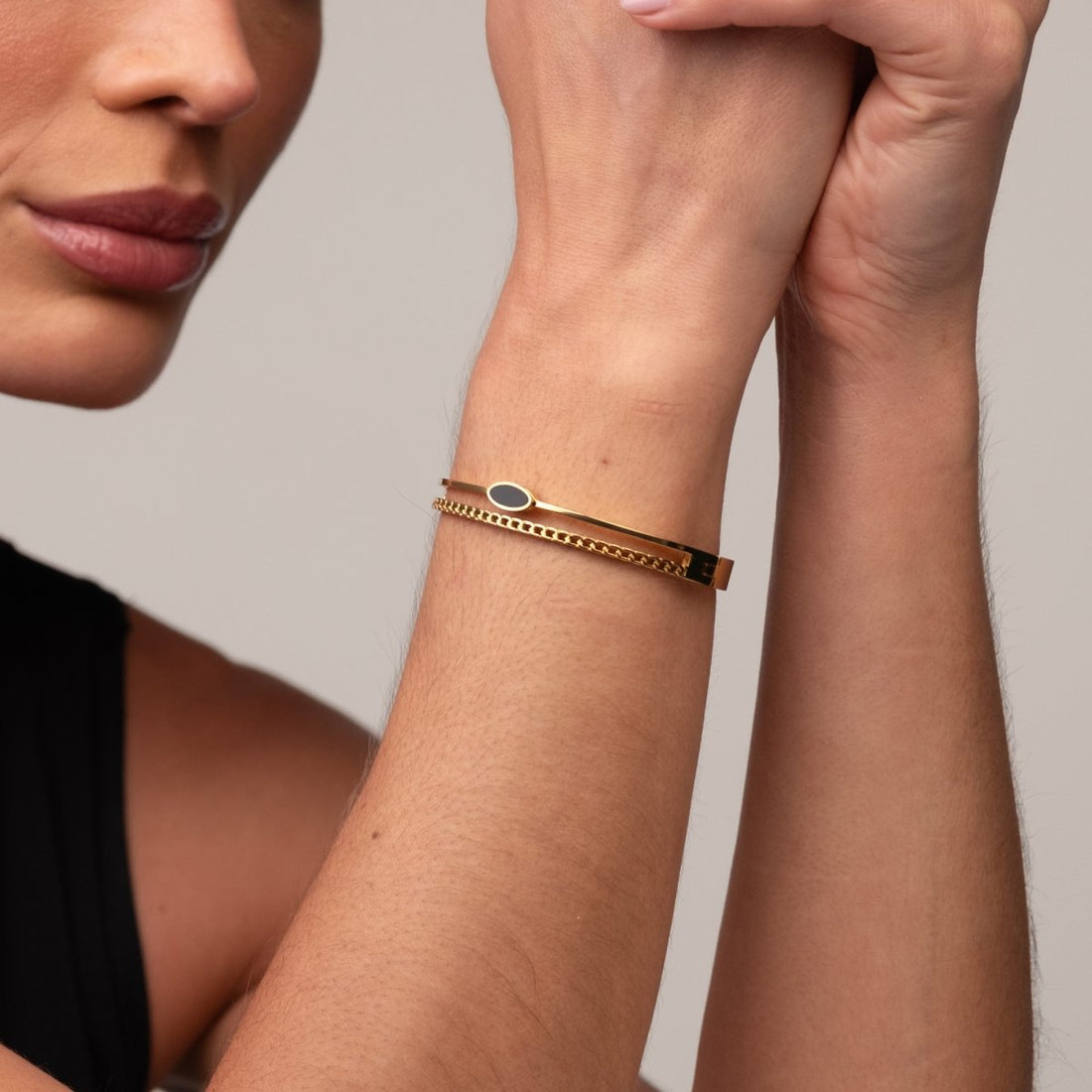 Bracelete Camadas Ônix Banhado em Ouro 18k - Murano Joias