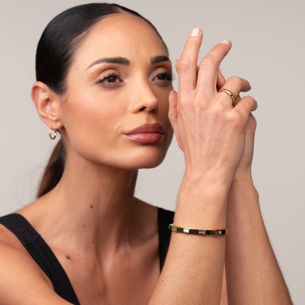 Bracelete Cristais Navete Banhado em Ouro 18K - Murano Joias