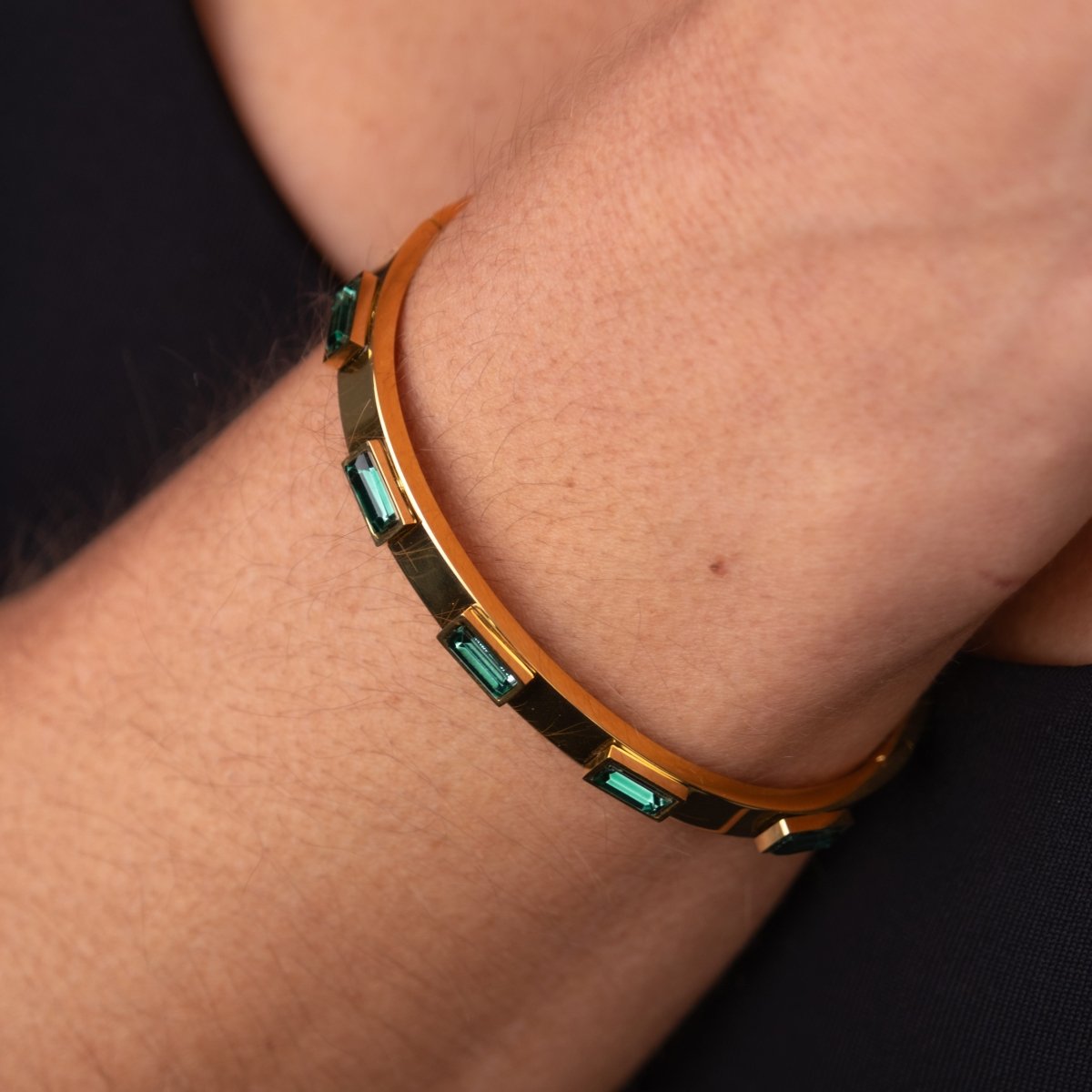 Bracelete Cristais Navete Verde Banhado em Ouro 18K - Murano Joias