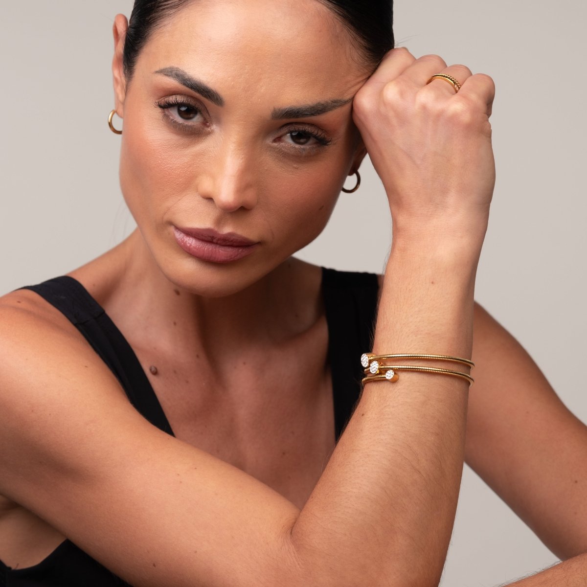 Bracelete Espiral Cristais Banhado em Ouro 18k - Murano Joias