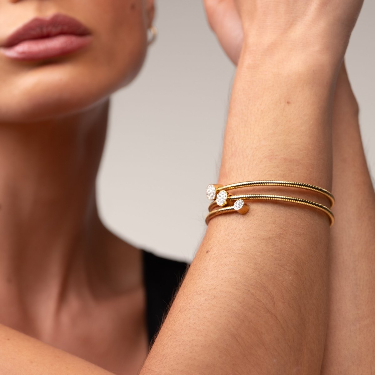 Bracelete Espiral Cristais Banhado em Ouro 18k - Murano Joias