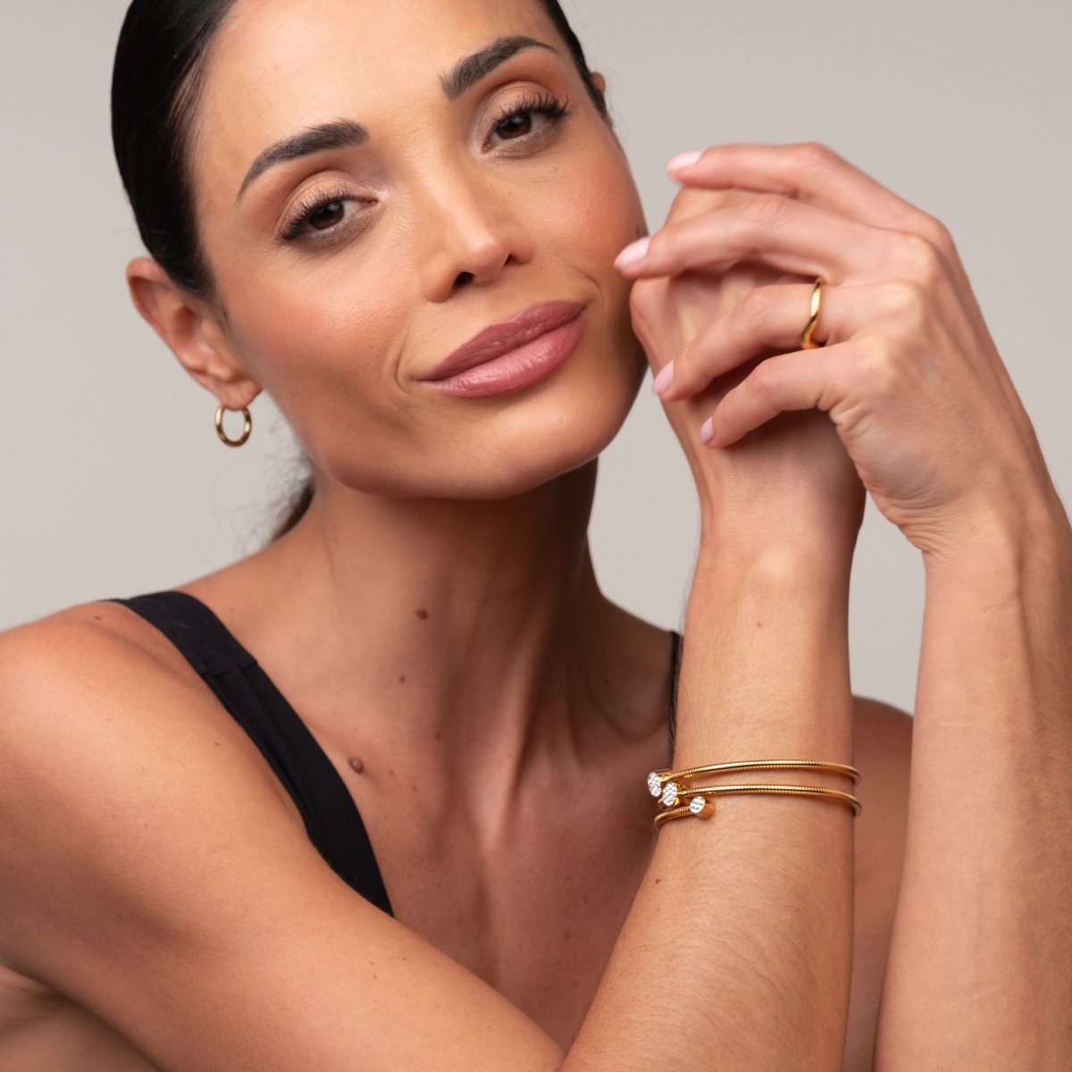 Bracelete Espiral Cristais Banhado em Ouro 18k - Murano Joias