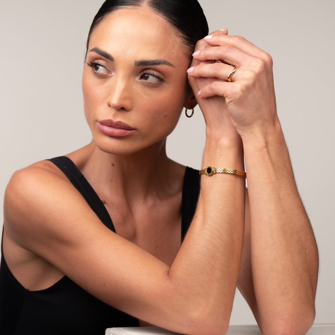 Bracelete Hera Pedra Onix Banhado em Ouro 18K - Murano Joias