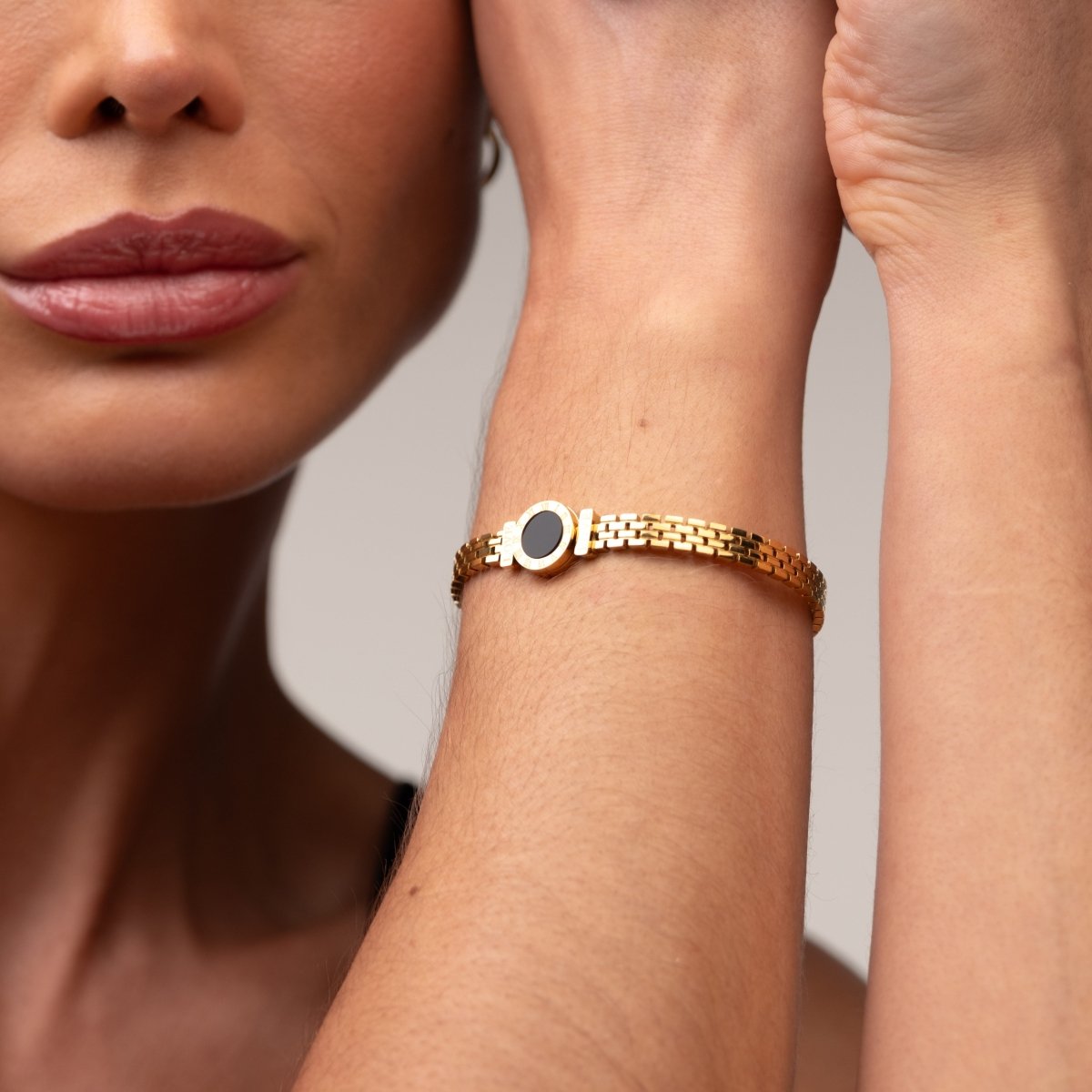 Bracelete Hera Pedra Onix Banhado em Ouro 18K - Murano Joias