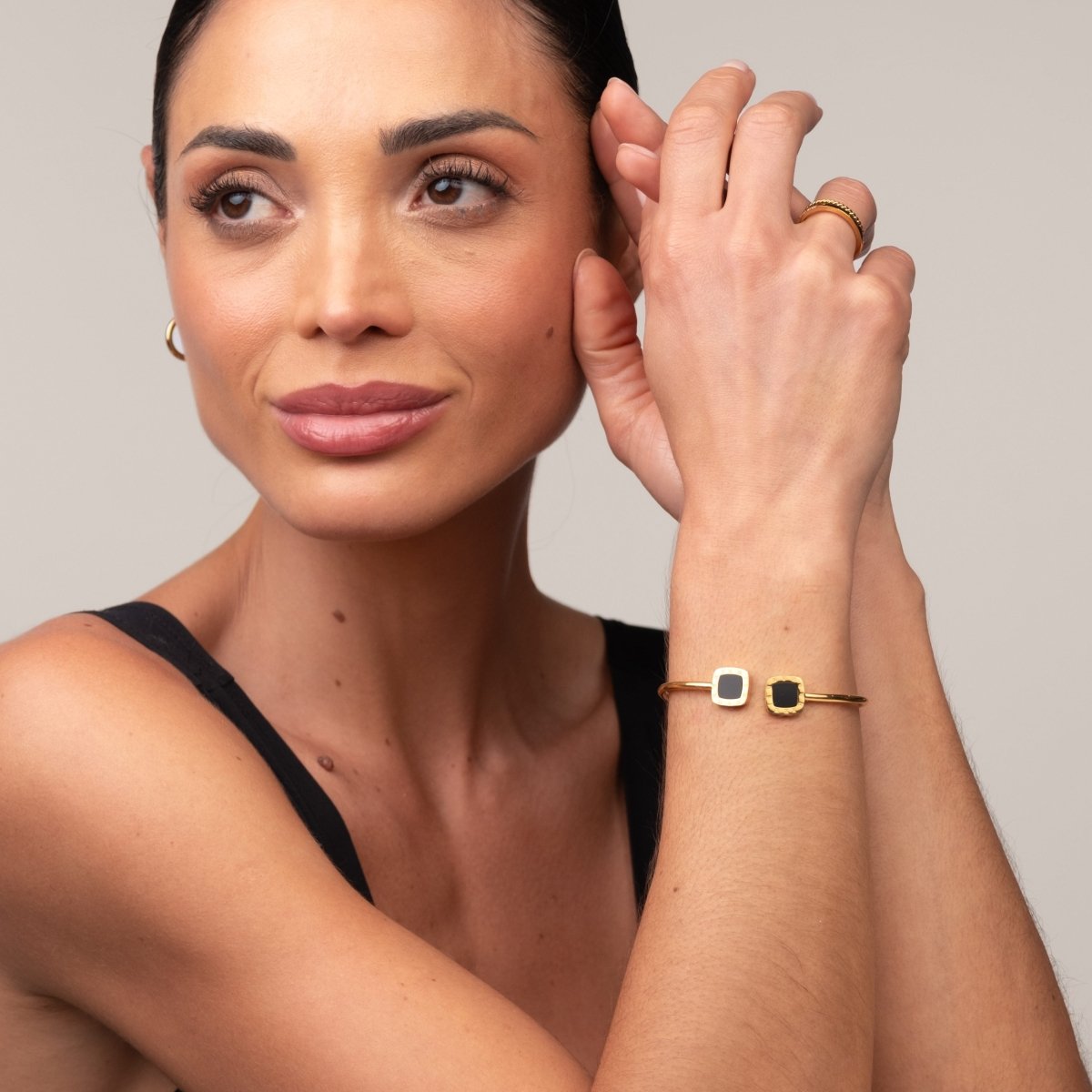 Bracelete Ônix Banhado em Ouro 18K - Murano Joias