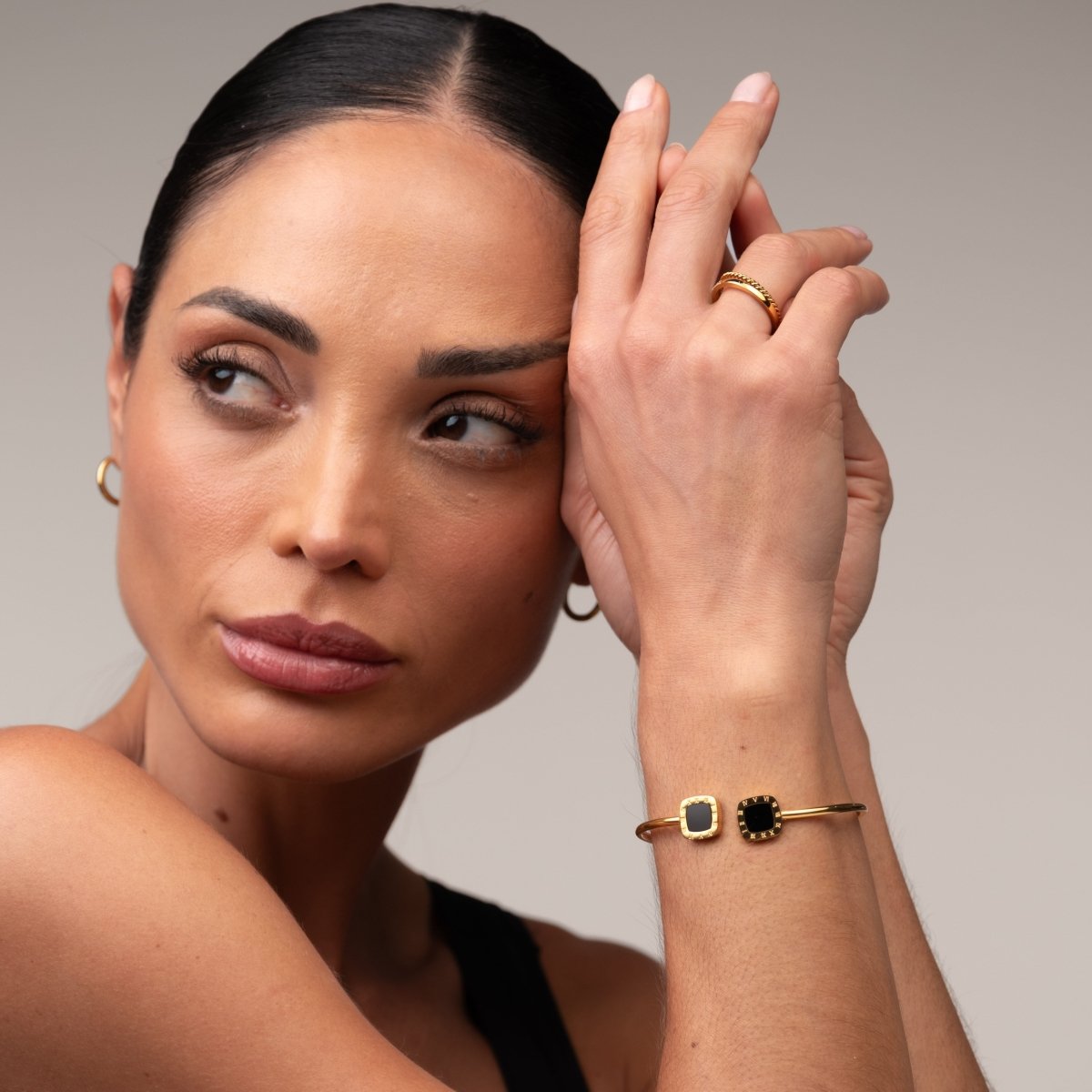 Bracelete Ônix Banhado em Ouro 18K - Murano Joias