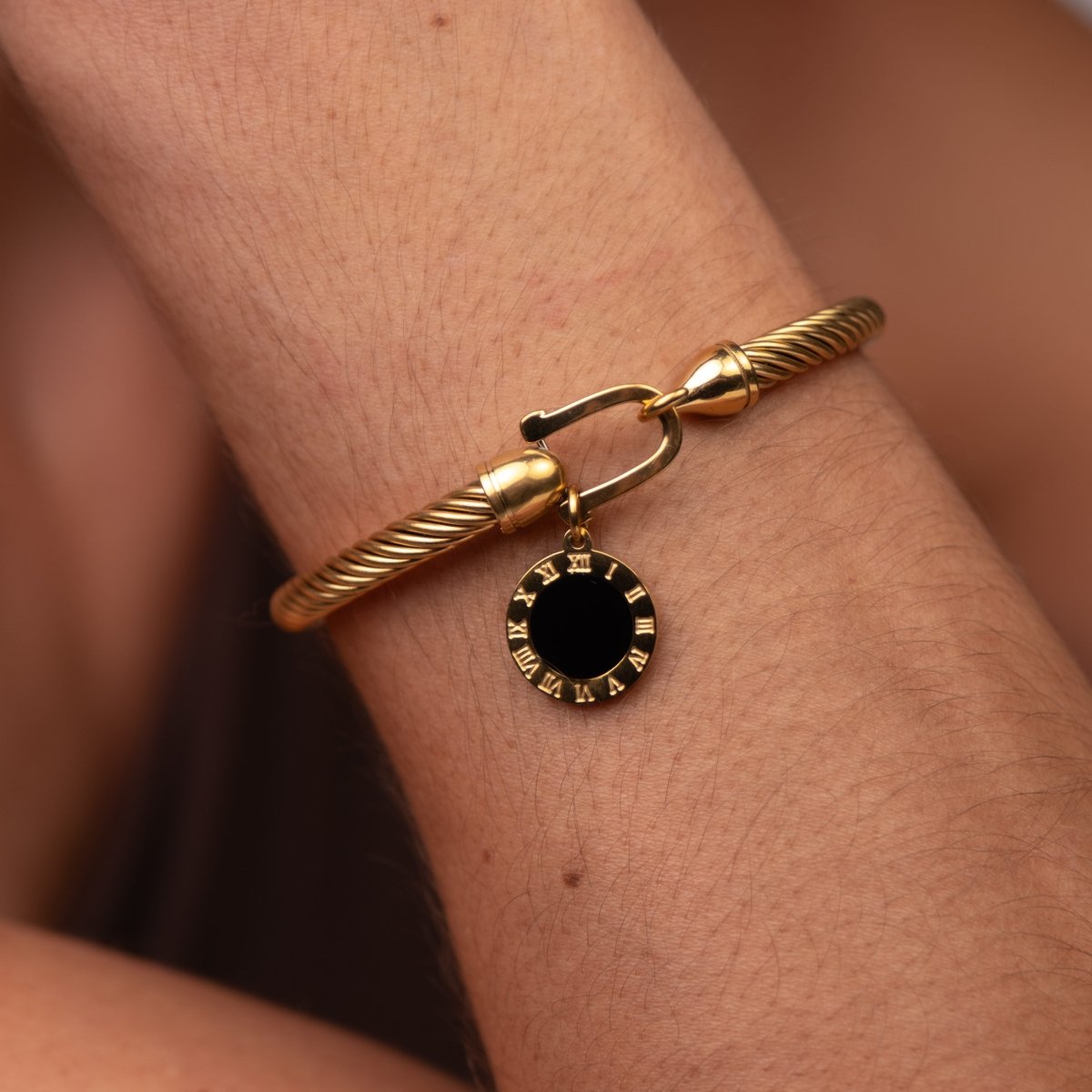 Bracelete Pingente Ônix Banhado em Ouro 18K - Murano Joias