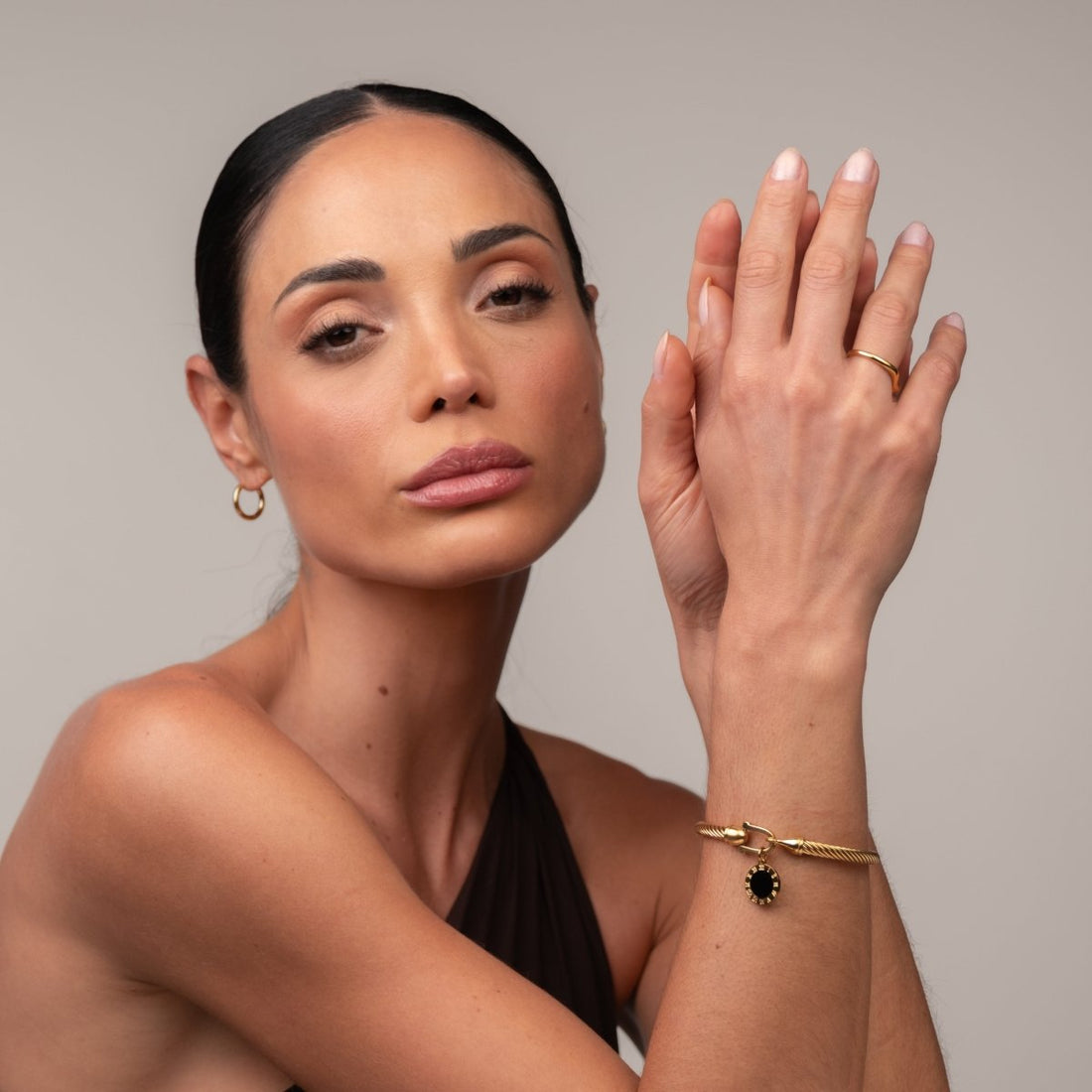 Bracelete Pingente Ônix Banhado em Ouro 18K - Murano Joias