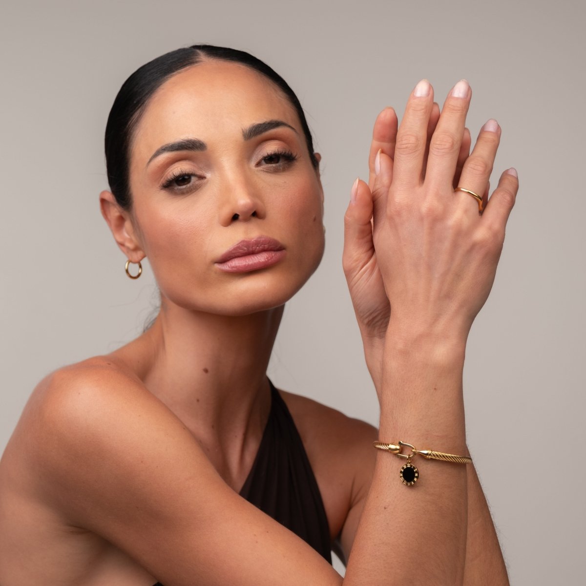 Bracelete Pingente Ônix Banhado em Ouro 18K - Murano Joias