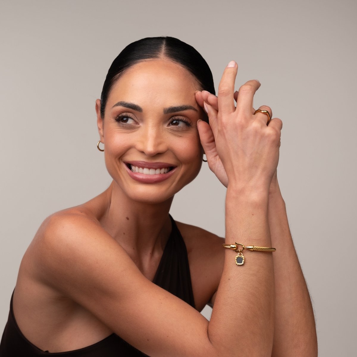 Bracelete Pingente Ônix Quadrado Banhado em Ouro 18K - Murano Joias
