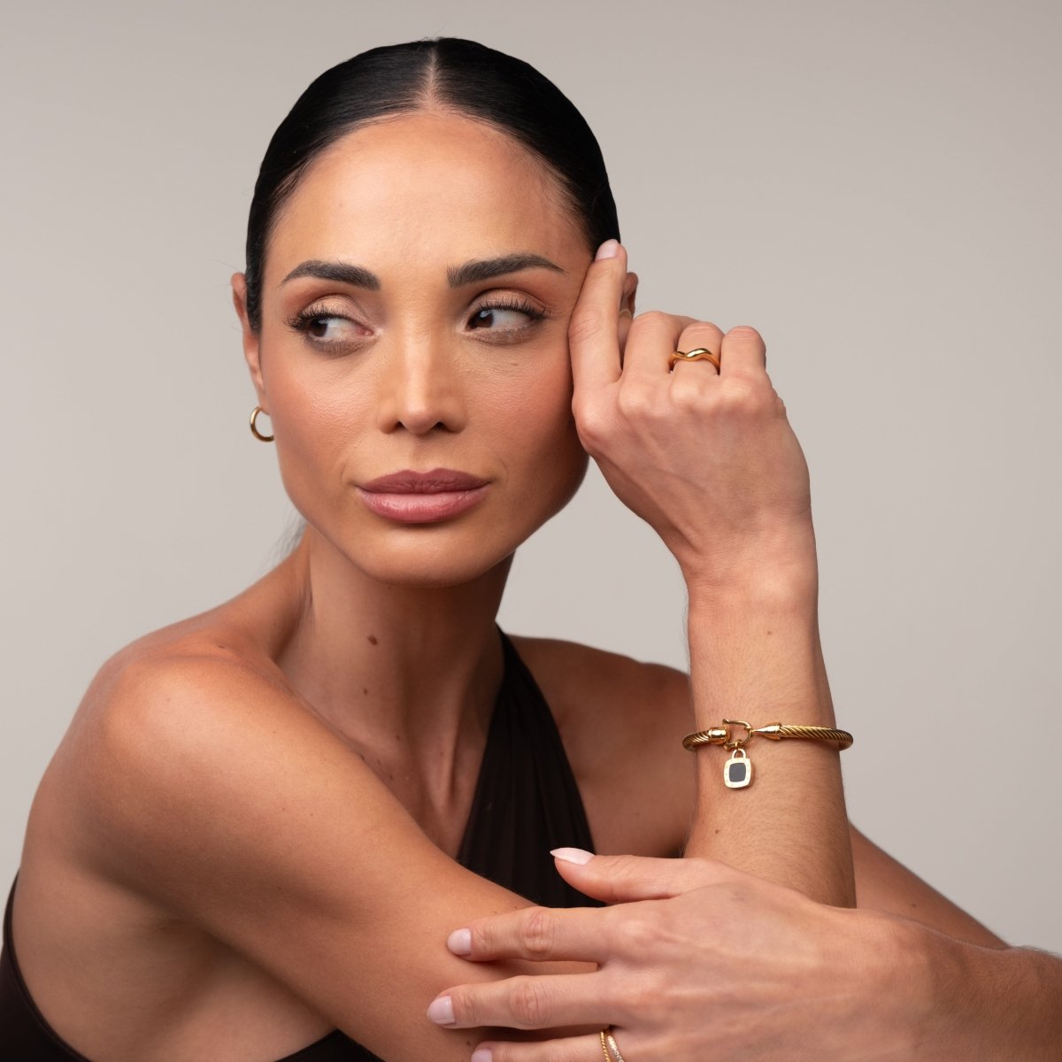 Bracelete Pingente Ônix Quadrado Banhado em Ouro 18K - Murano Joias