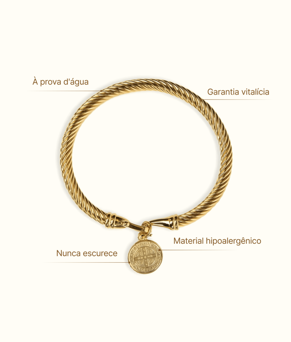 Bracelete Pingente São Bento Banhado em Ouro 18K - Murano Joias