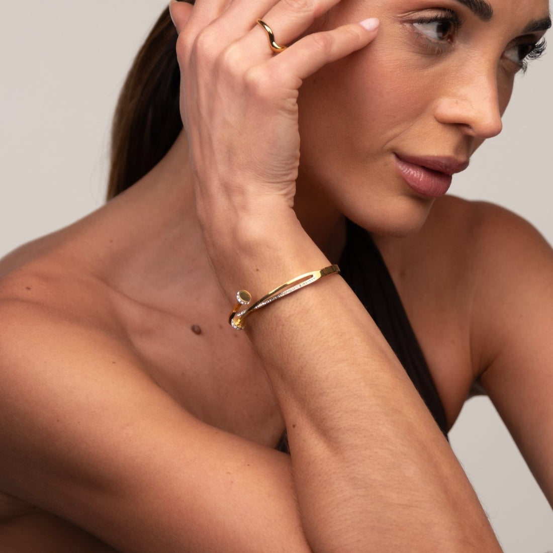 Bracelete Prego Zircônias Banhado em Ouro 18K - Murano Joias
