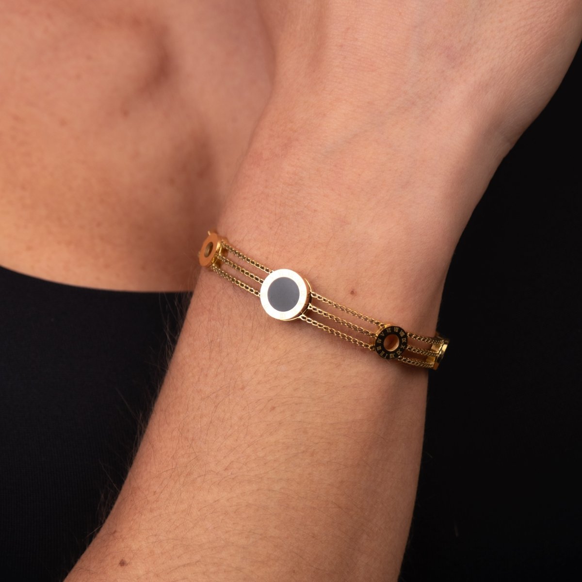 Bracelete Tríplice Ônix Banhado em Ouro 18k - Murano Joias