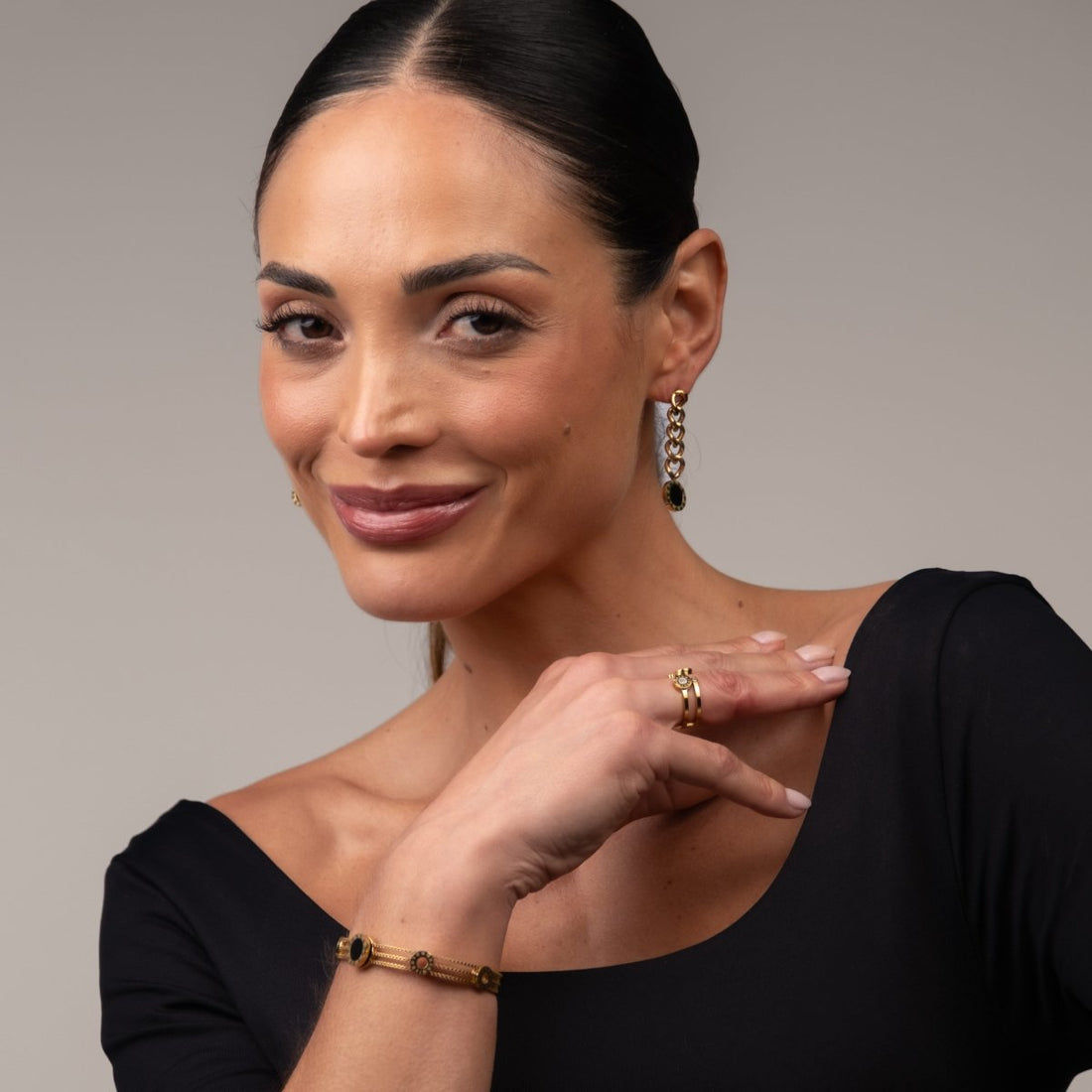 Bracelete Tríplice Ônix Banhado em Ouro 18k - Murano Joias