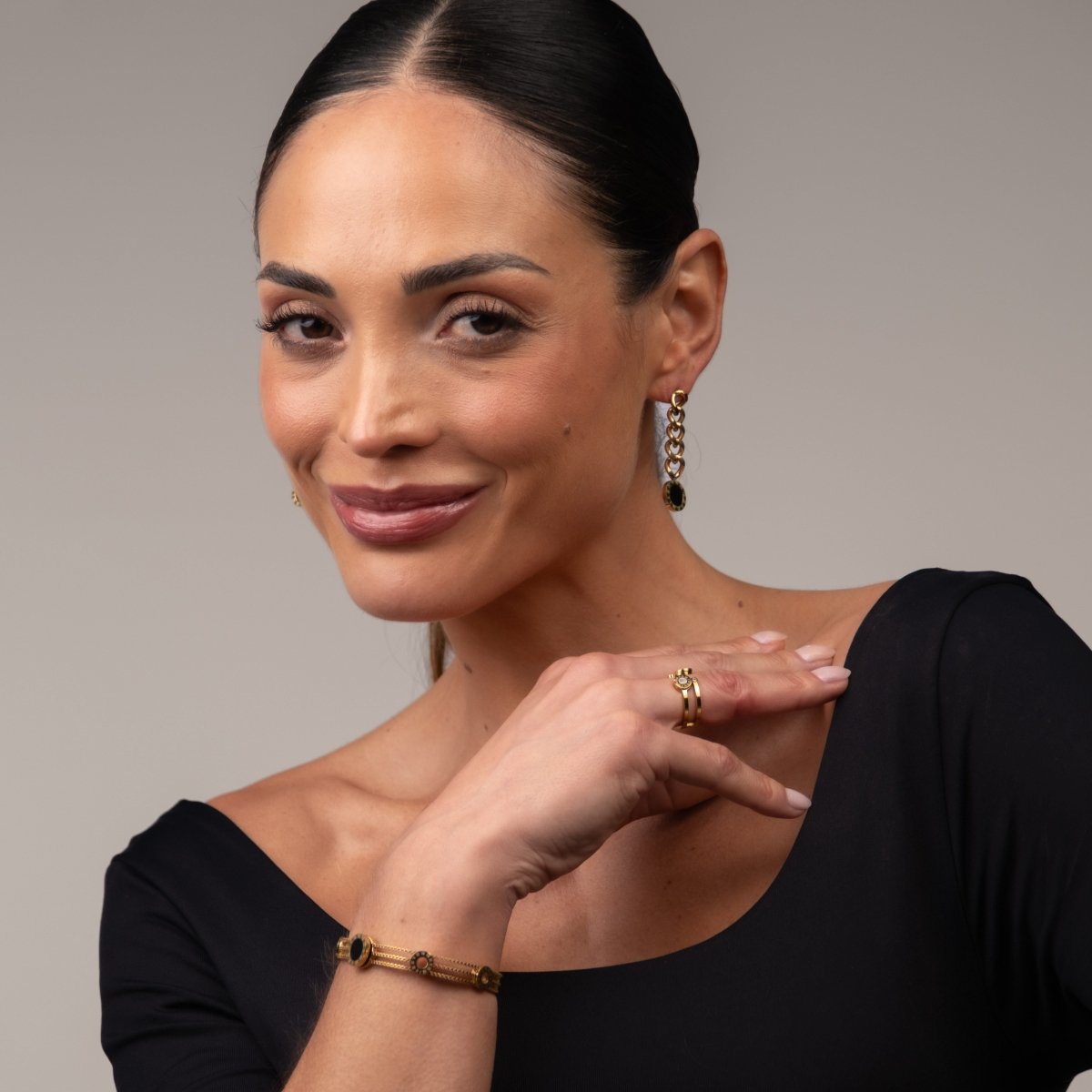 Bracelete Tríplice Ônix Banhado em Ouro 18k - Murano Joias