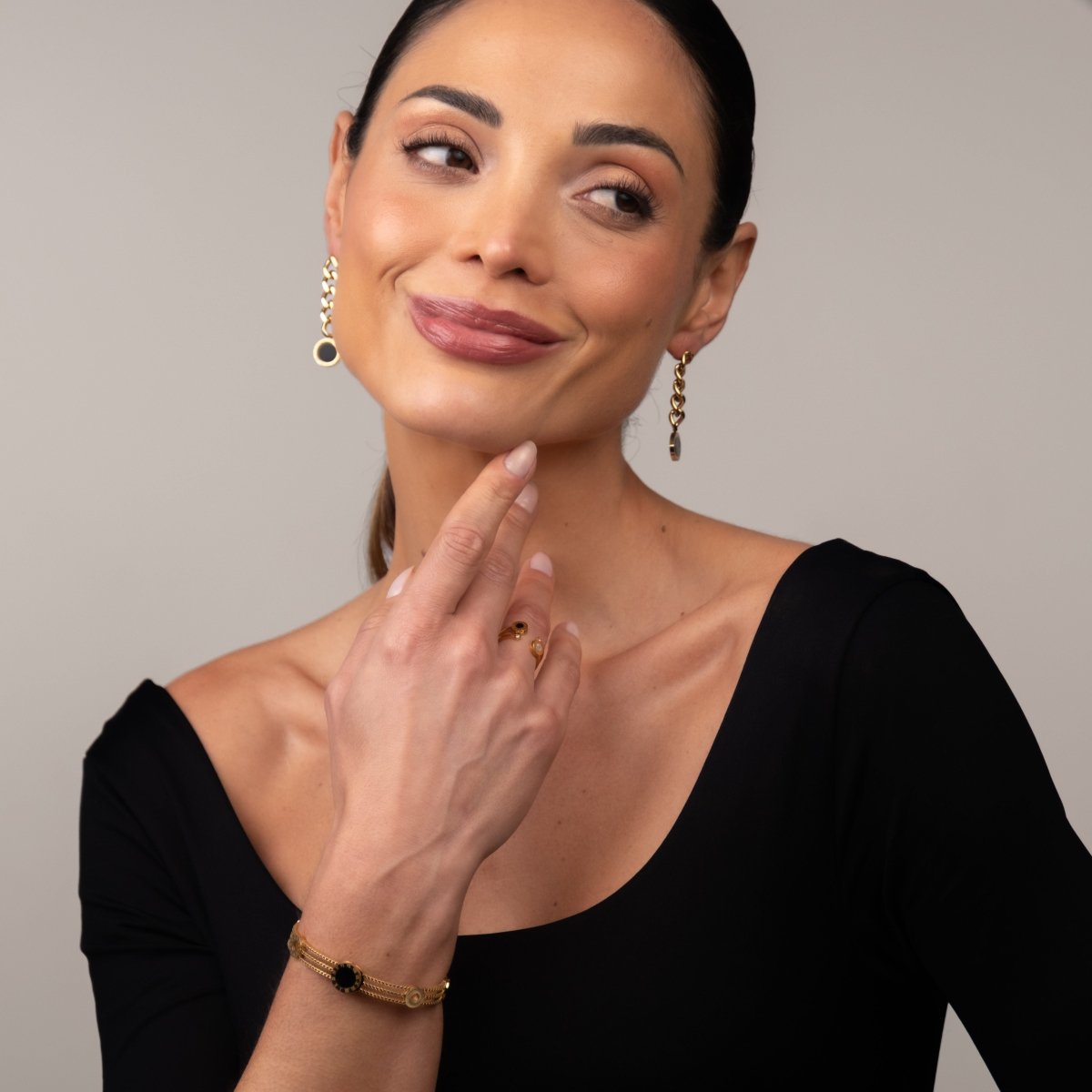 Bracelete Tríplice Ônix Banhado em Ouro 18k - Murano Joias