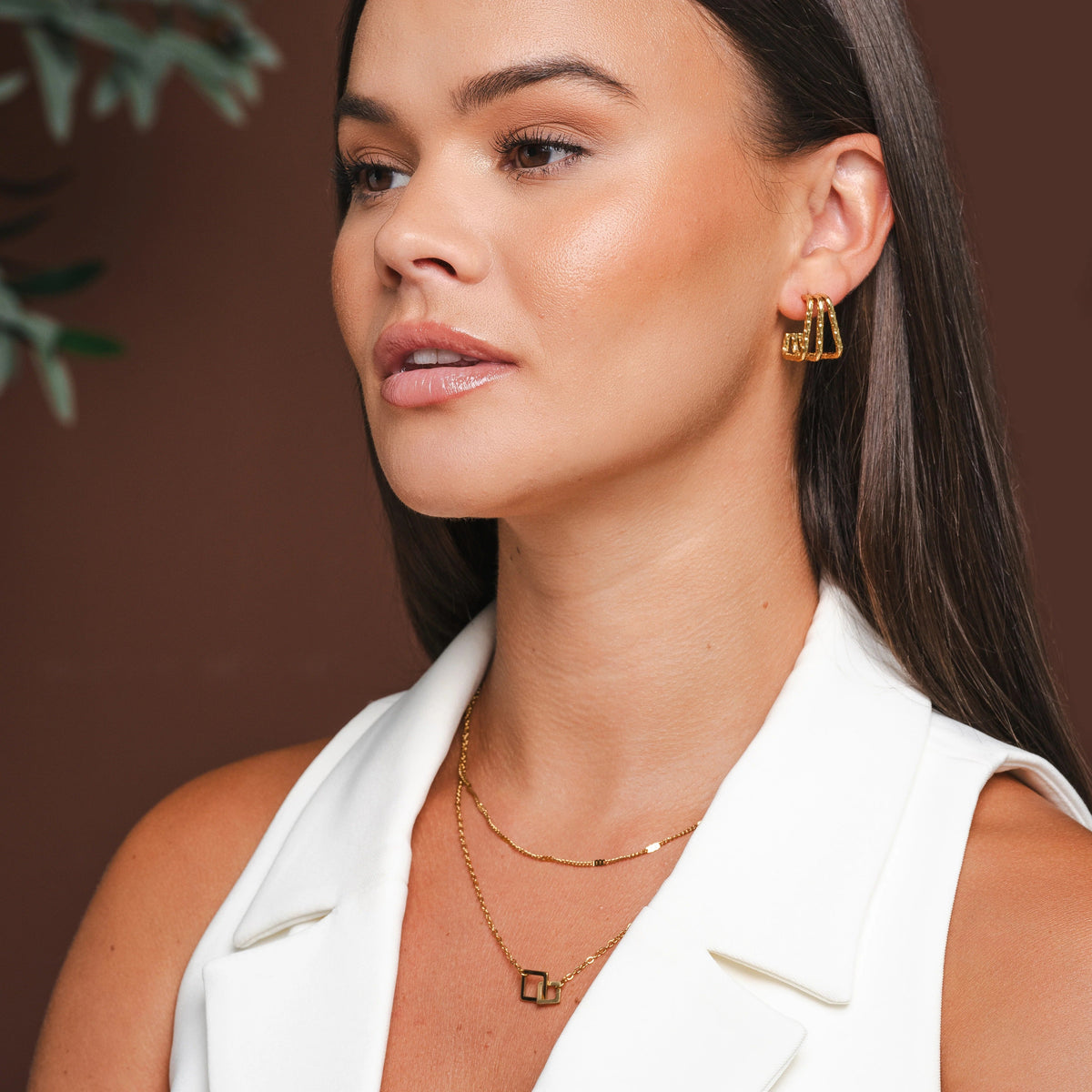Brinco Amelie Triplo Divisões Banhado em Ouro 18K - Murano Joias