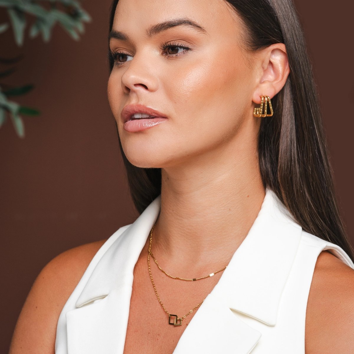 Brinco Amelie Triplo Divisões Banhado em Ouro 18K - Murano Joias
