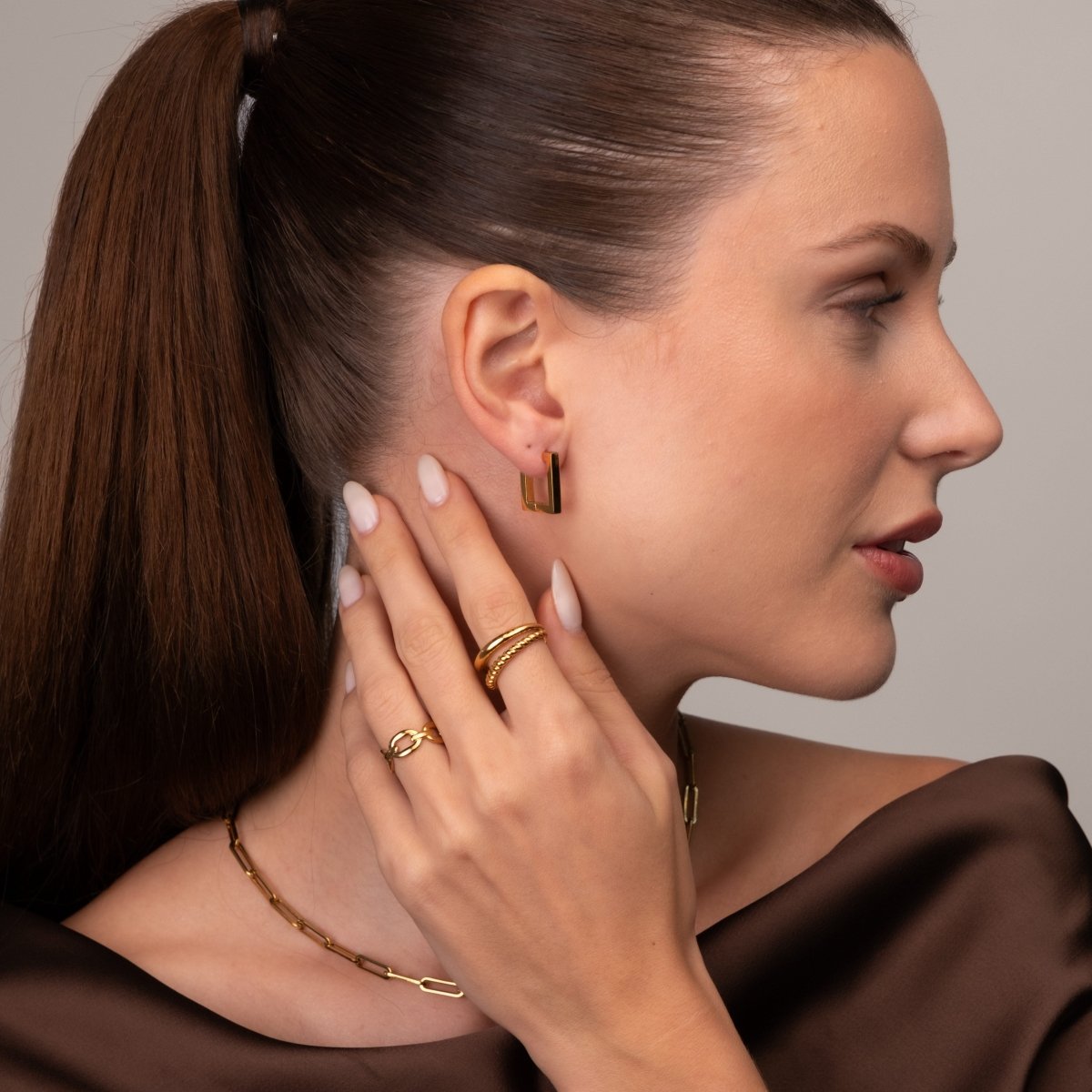 Brinco Argola Quadrada Leonor Banhado em Ouro 18K - Murano Joias
