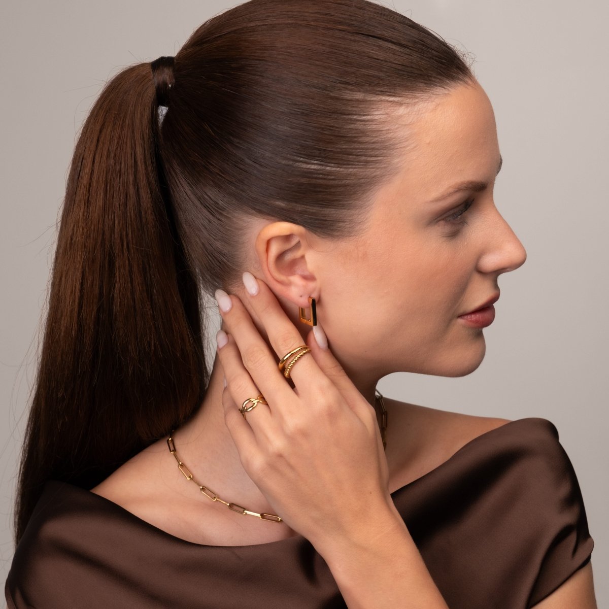 Brinco Argola Quadrada Leonor Banhado em Ouro 18K - Murano Joias