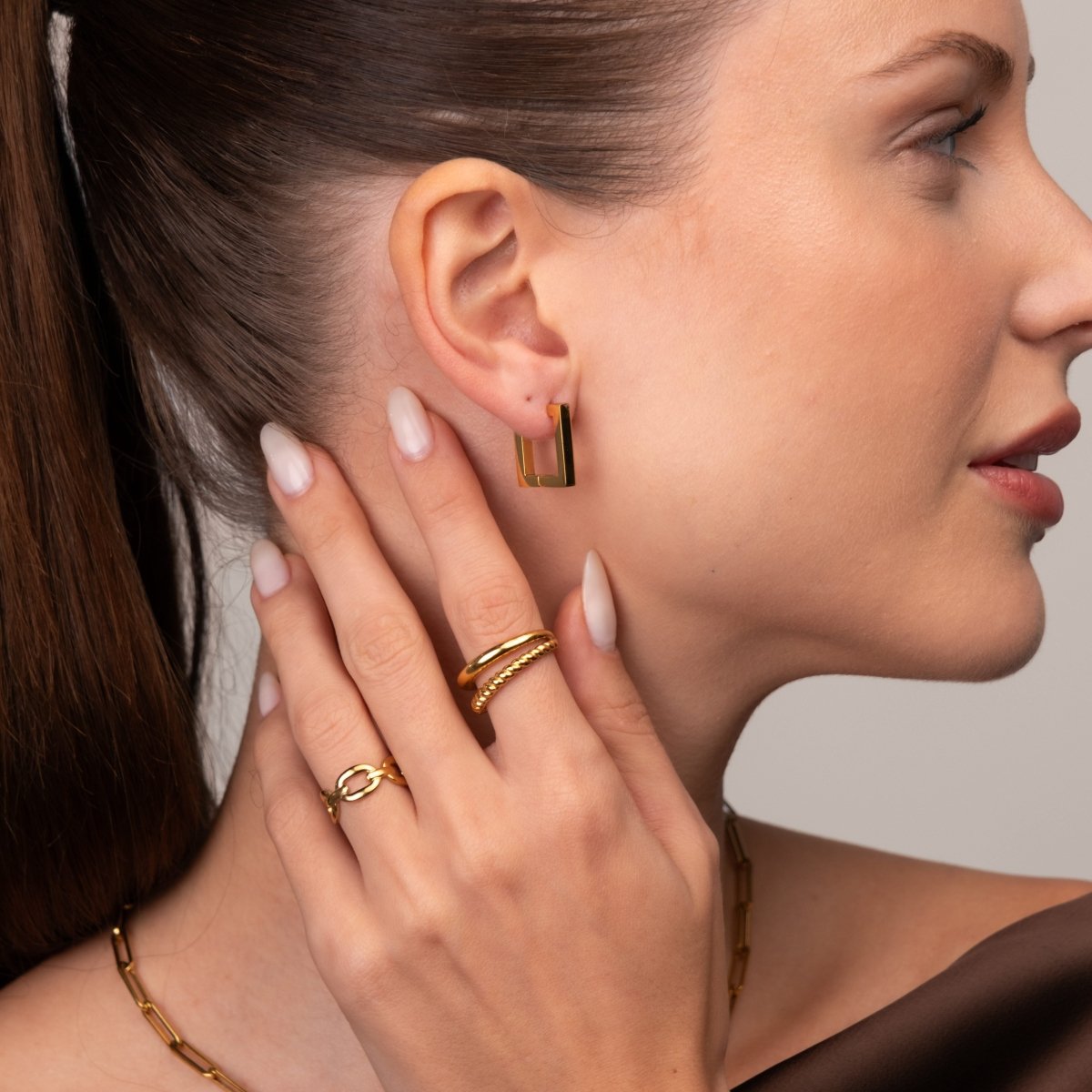 Brinco Argola Quadrada Leonor Banhado em Ouro 18K - Murano Joias