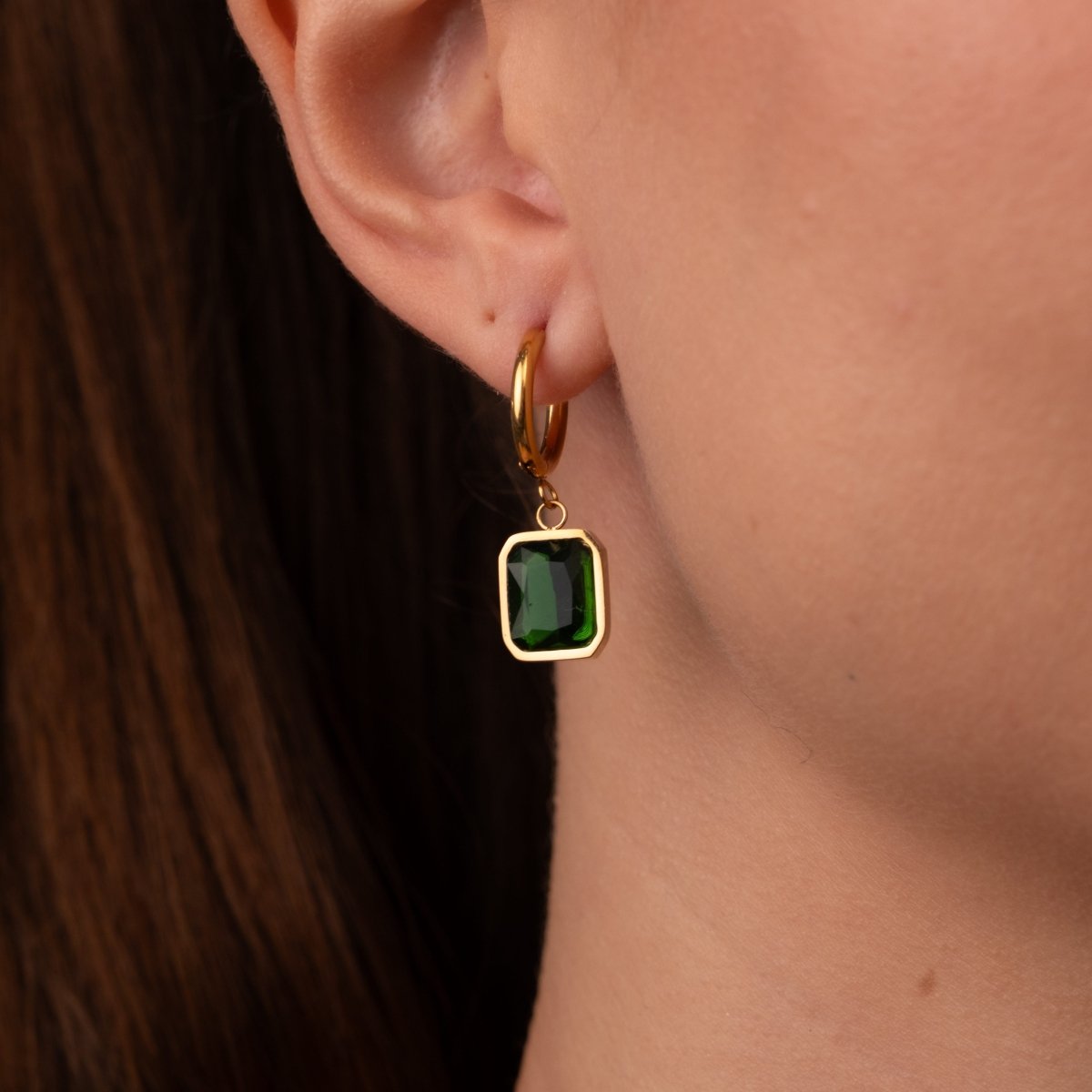 Brinco Argolinha Cristal Verde Banhado em Ouro 18k - Murano Joias