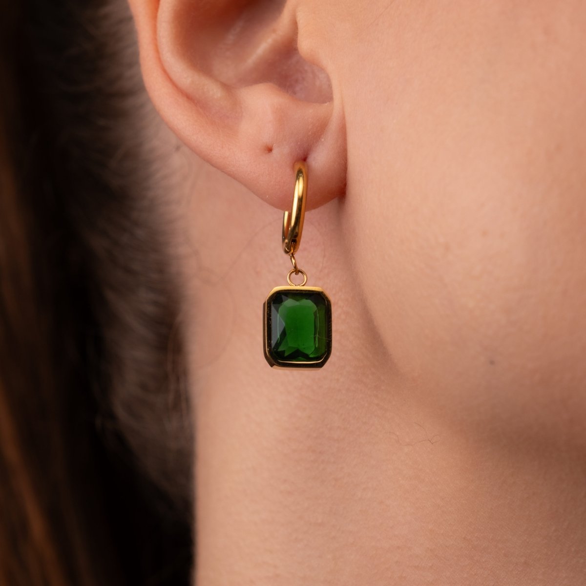 Brinco Argolinha Cristal Verde Banhado em Ouro 18k - Murano Joias
