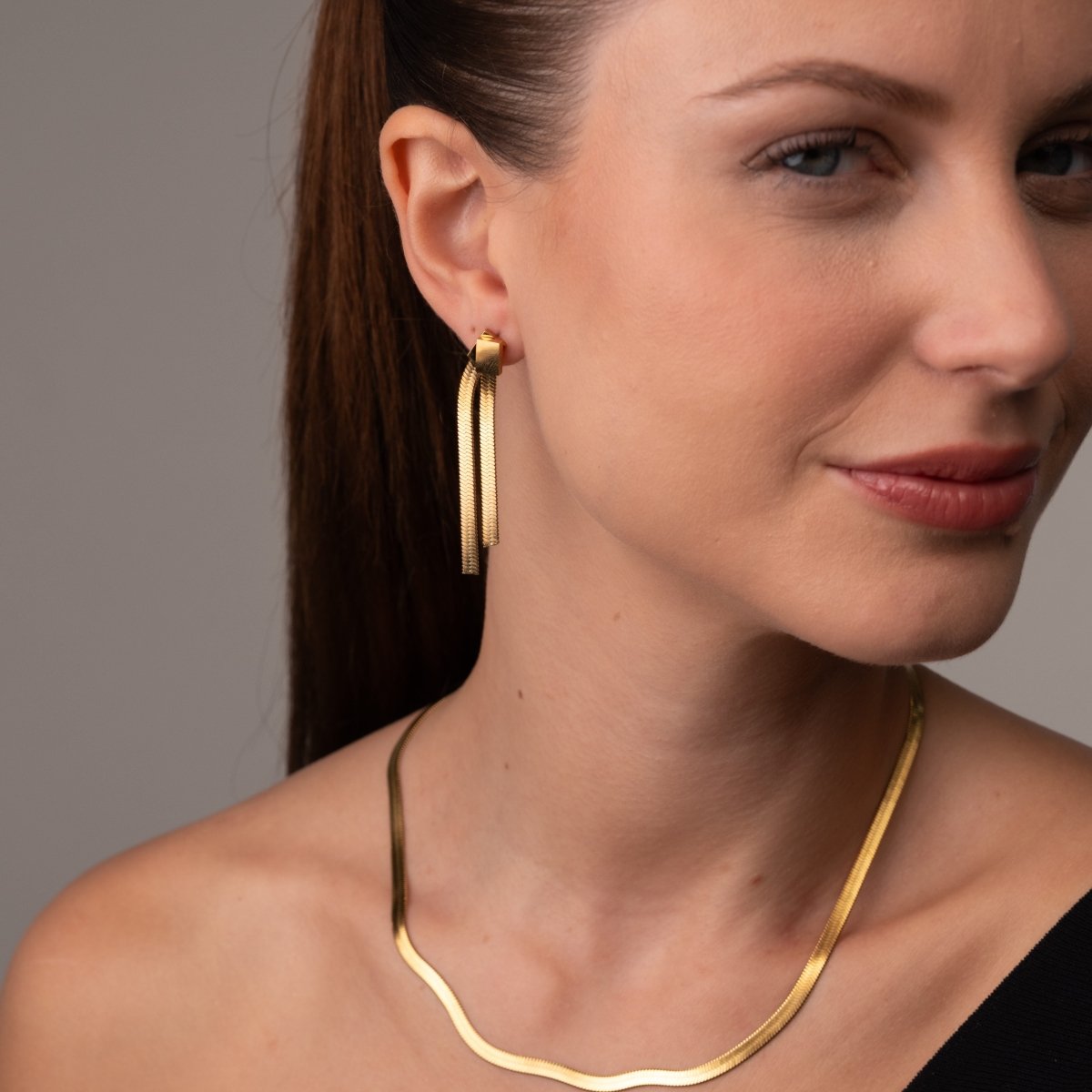 Brinco Catarina Malha Metal Banhado em Ouro 18K - Murano Joias