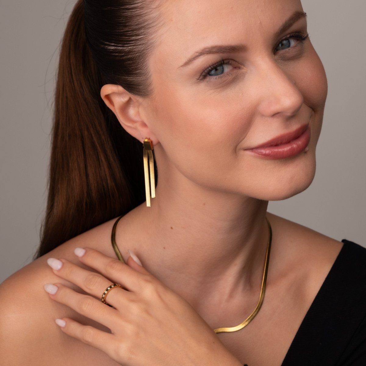 Brinco Catarina Malha Metal Banhado em Ouro 18K - Murano Joias