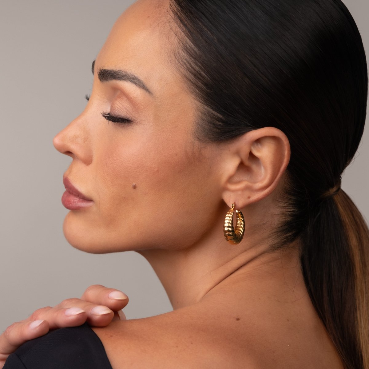 Brinco de Argola Croissant Banhado em Ouro 18K - Murano Joias