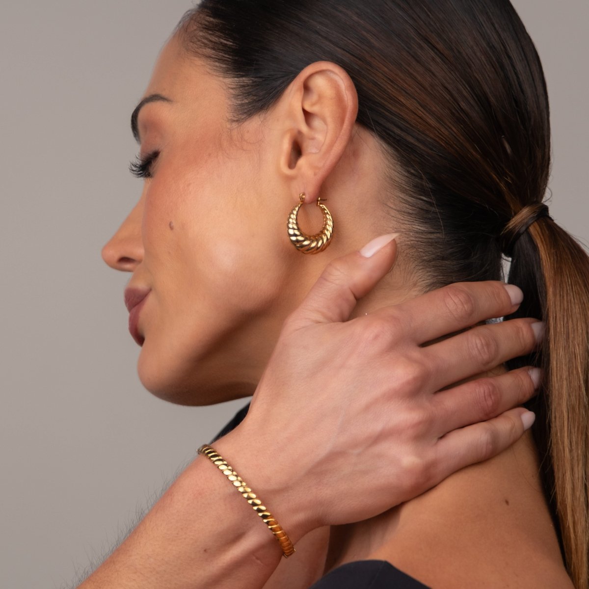 Brinco de Argola Croissant Banhado em Ouro 18K - Murano Joias