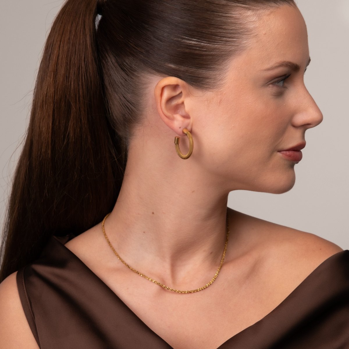 Brinco de Argola Isabella Malha Banhado em Ouro 18K - Murano Joias