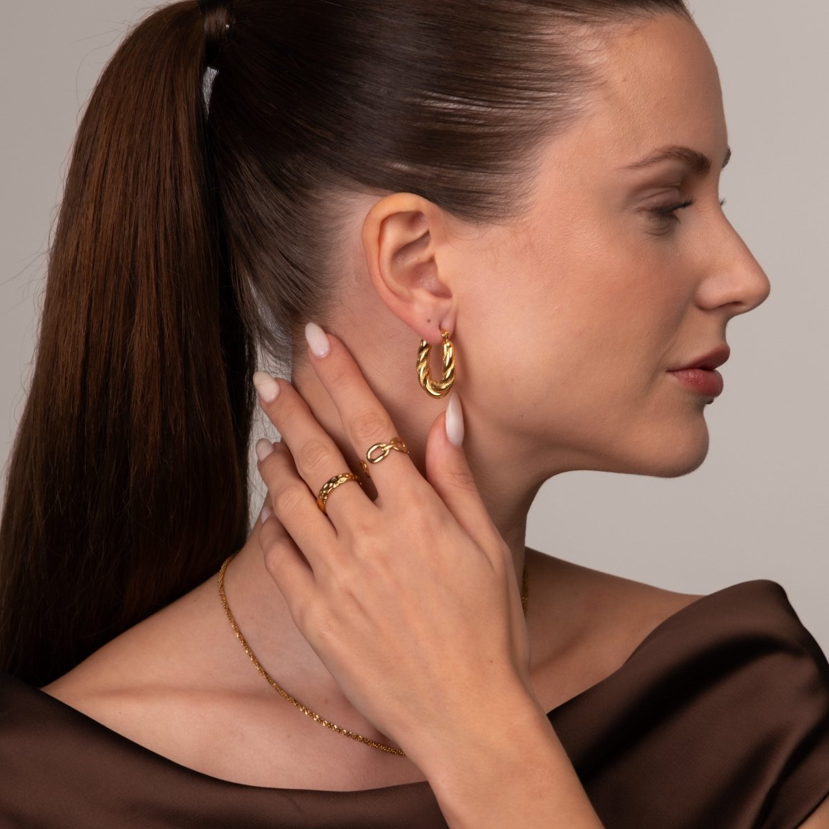 Brinco de Argola Torcido Banhado em Ouro 18K - Murano Joias