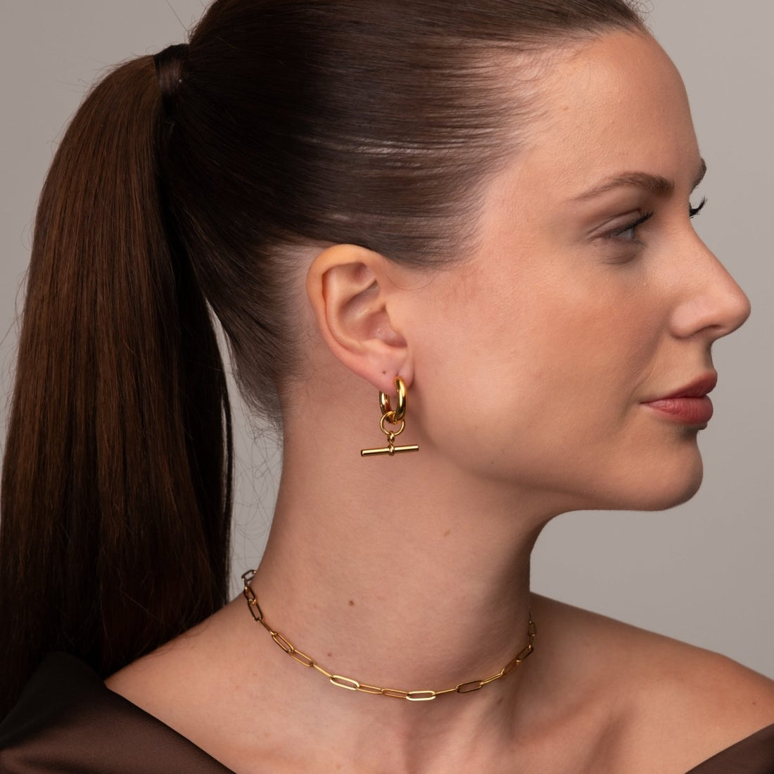Brinco de Barra em T Banhado em Ouro 18k - Murano Joias