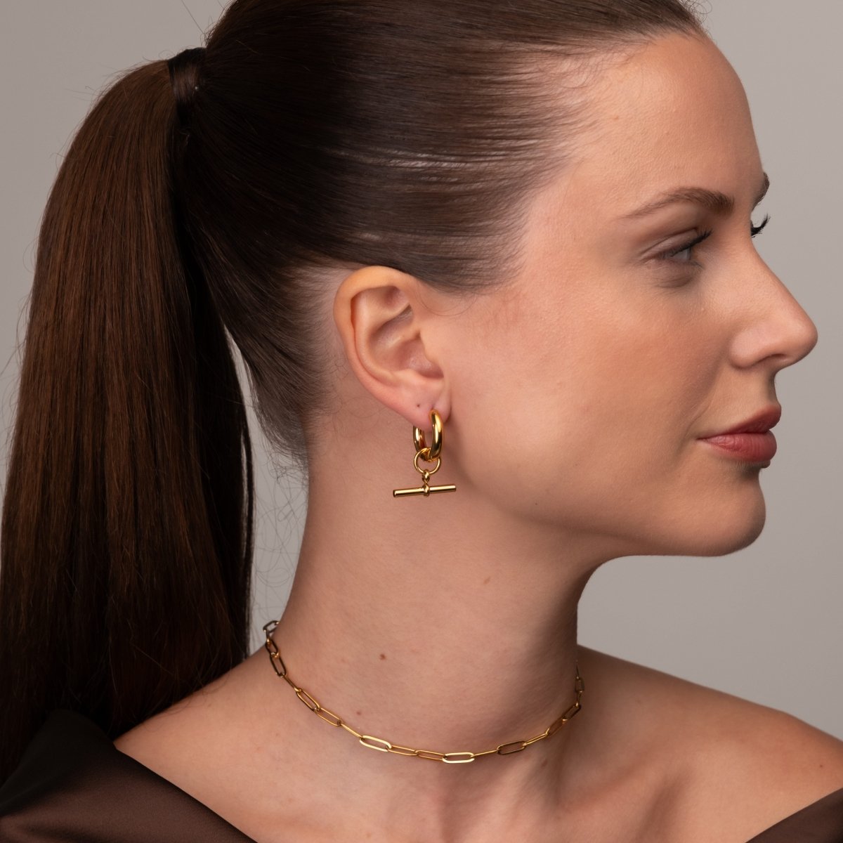 Brinco de Barra em T Banhado em Ouro 18k - Murano Joias
