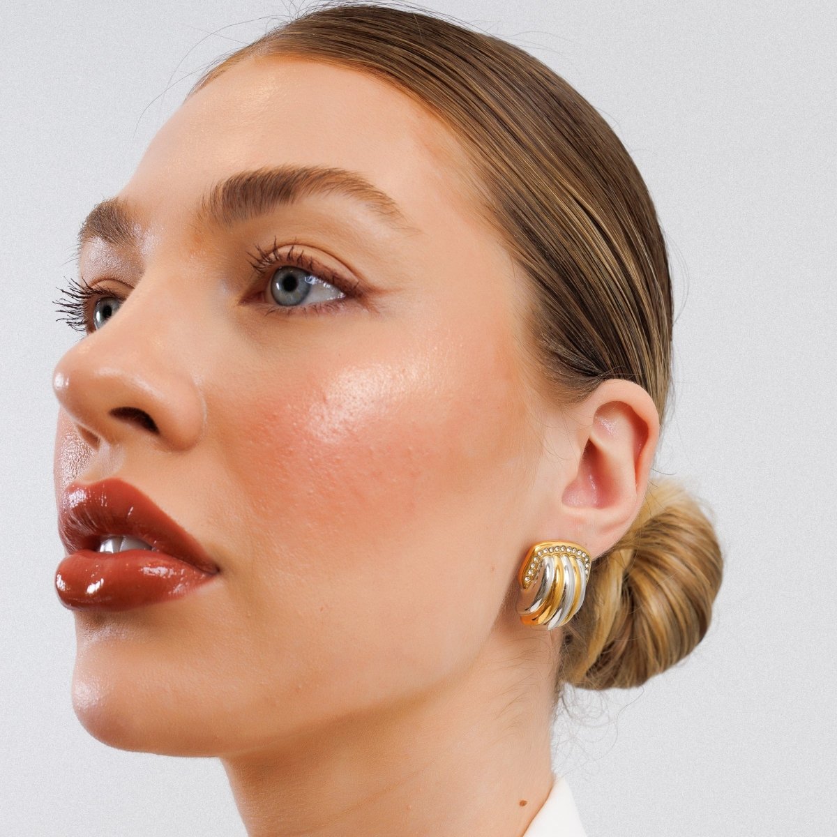 Brinco Dome Cristal com Mix de Banhos Dourado e Prata - Murano Joias