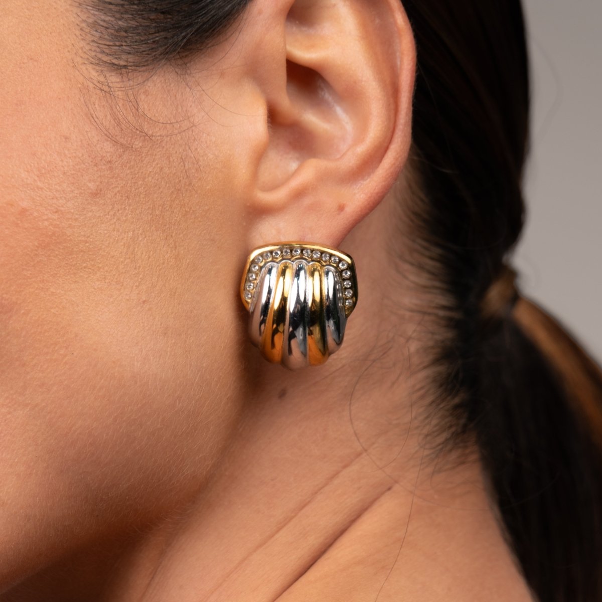 Brinco Dome Cristal com Mix de Banhos Dourado e Prata - Murano Joias