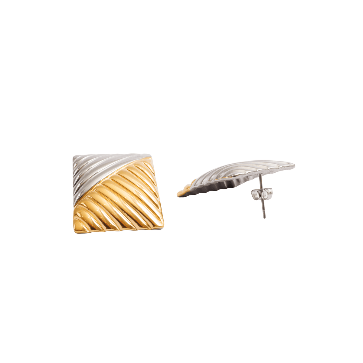 Brinco Dual Square com Mix de Banhos Dourado e Prata - Murano Joias