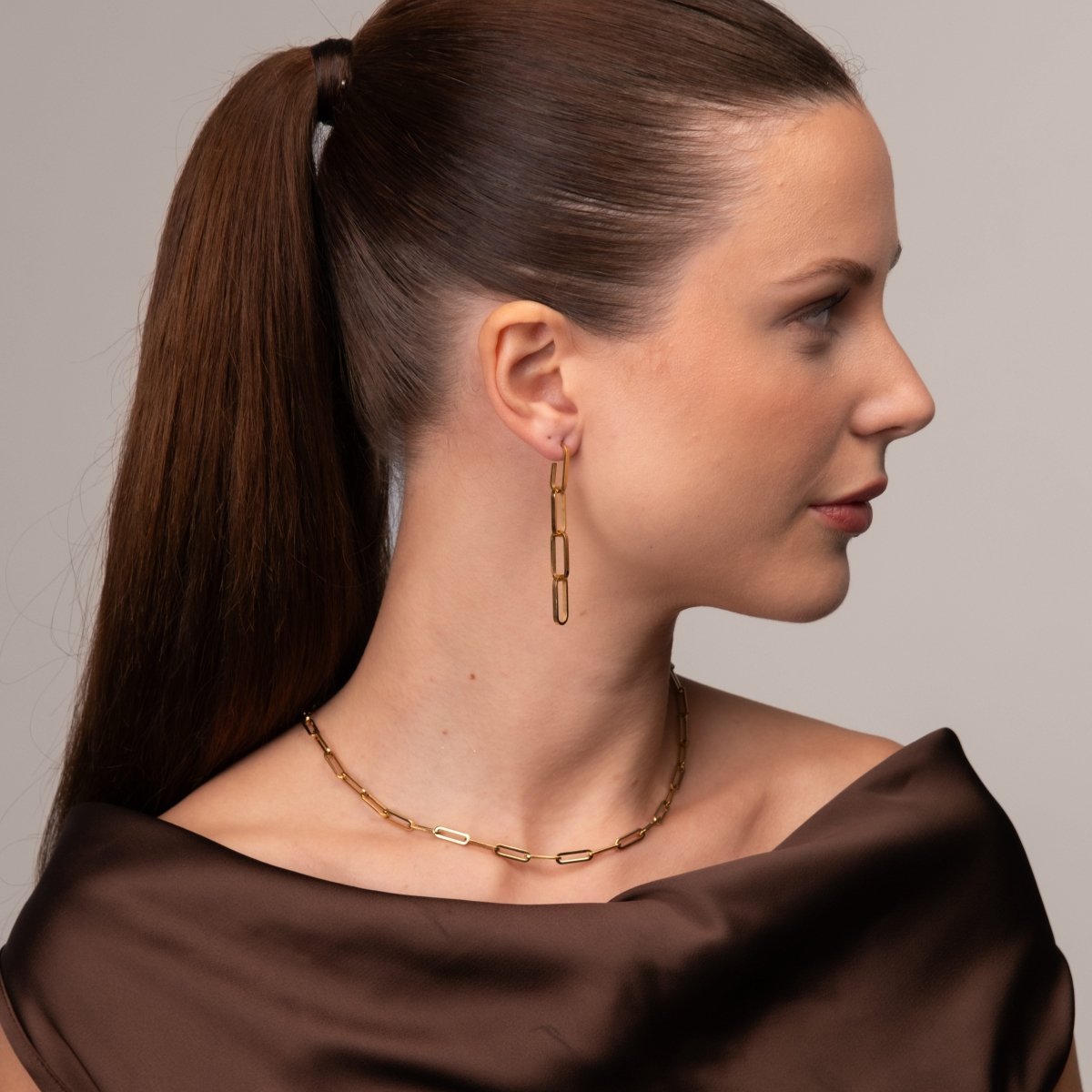 Brinco Elos de Corrente Hellen Banhado em Ouro 18K - Murano Joias