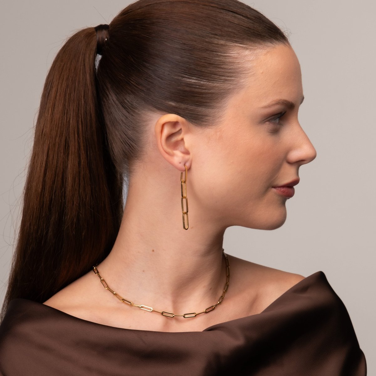 Brinco Elos de Corrente Hellen Banhado em Ouro 18K - Murano Joias