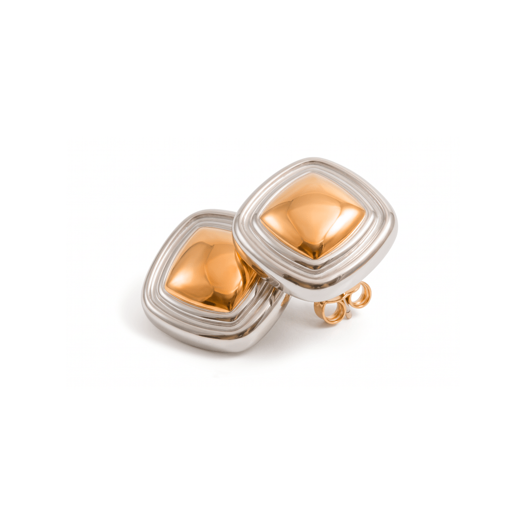 Brinco Square Lumière com Mix de Banhos Dourado e Prata - Murano Joias