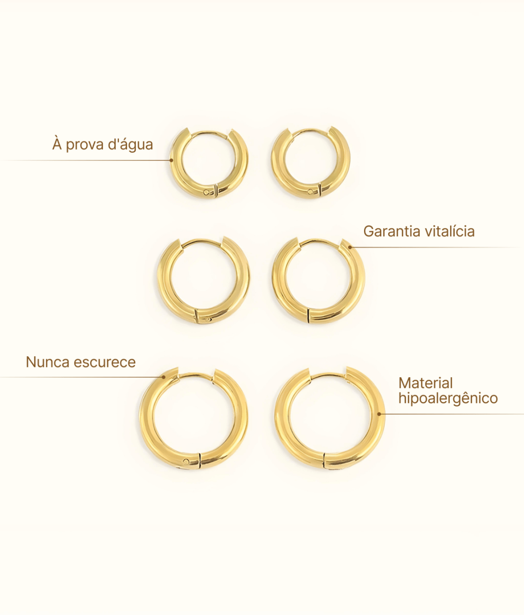 Brinco Trio de Argolas Banhado em Ouro 18K - Murano Joias