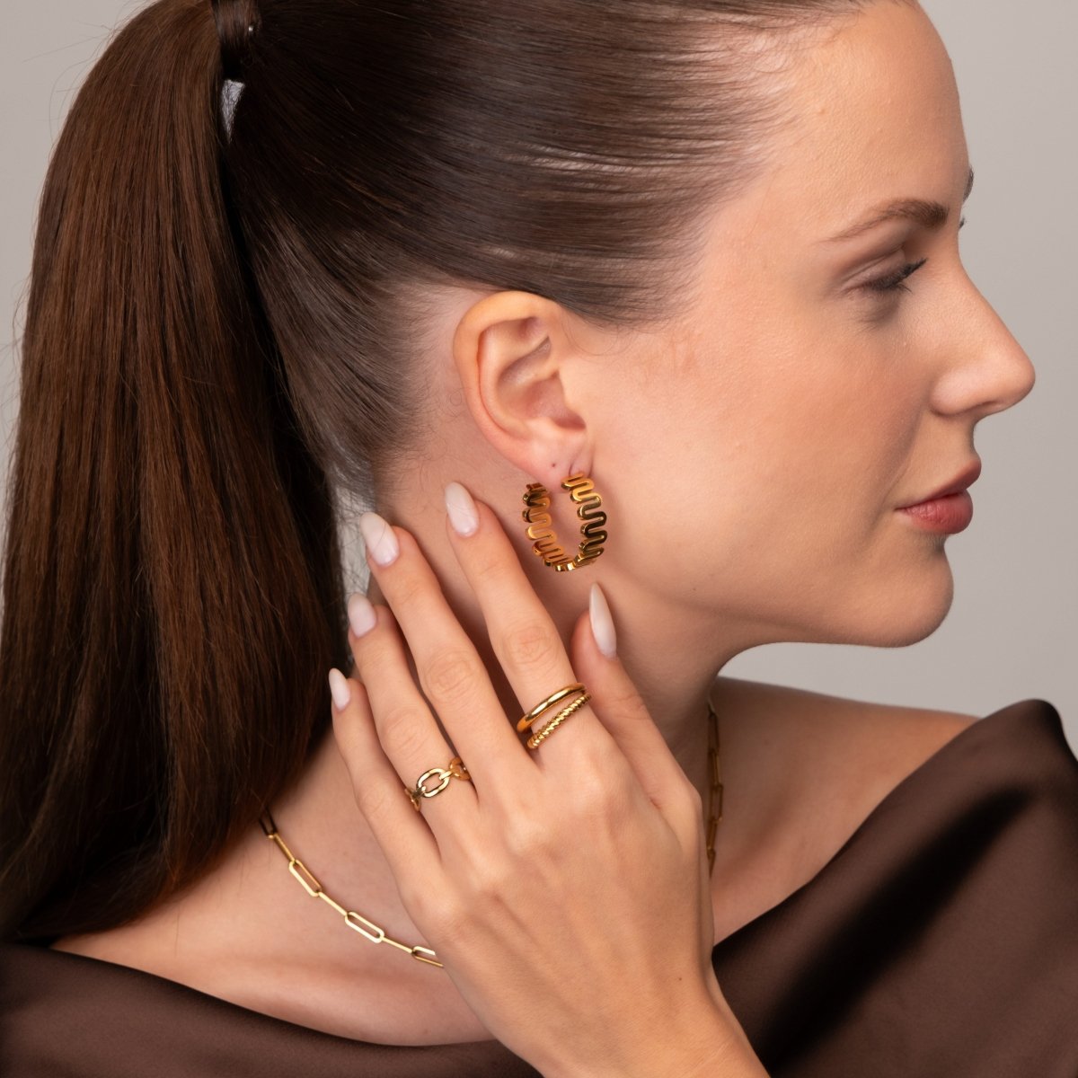 Brinco Zig Zag Banhado em Ouro 18k - Murano Joias
